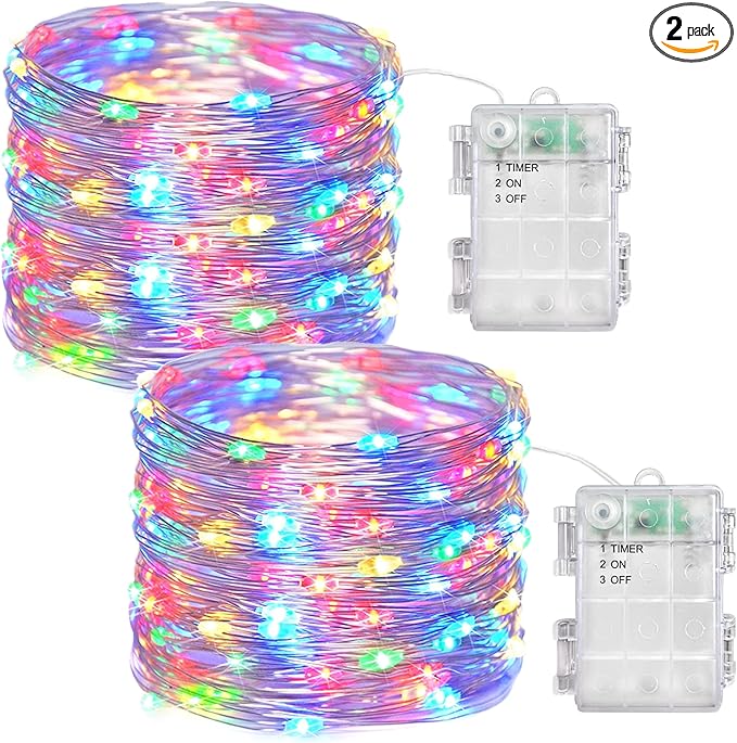 Fairy String Lights with Timer 33Ft 2pc 100 LED Battery Operated Fairy Lights Outdoor Waterproof for Wedding Home Parties Christmas Holiday Decoration