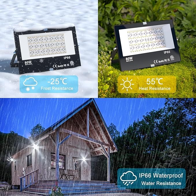 Smart Flood Lights Outdoor RGB via Bluetooth App Control Color Changing Landscape Lights 80W IP66 Waterproof, DIY Scenes/Music Sync/Timing/Daylight 4Pack