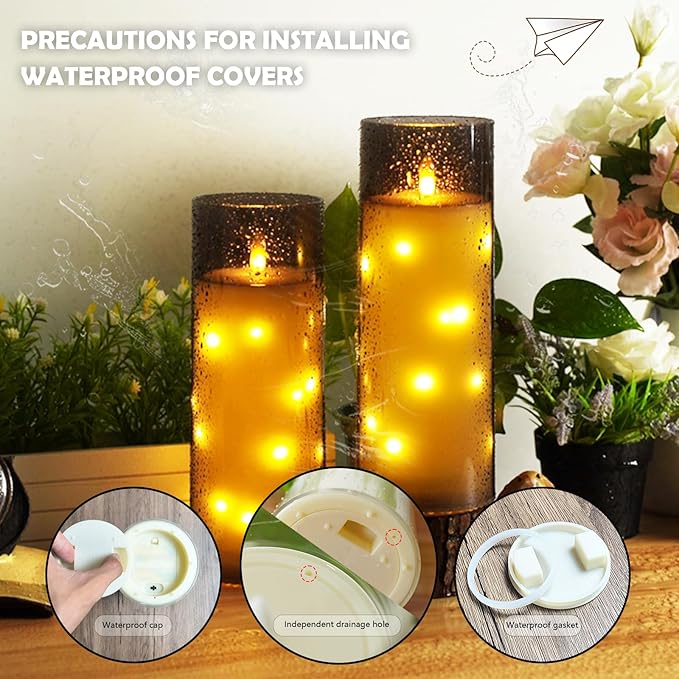 11" x 4" Large Outdoor Waterproof Flameless LED Candles with Remote and Timer,Acrylic Pillar Candles Battery Operated with Embedded Star String for Porch,Patio,Outdoor Decor,Set of 2(Grey)