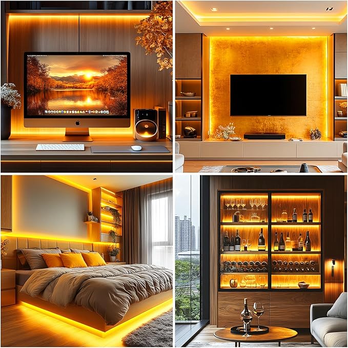 LED Strip Lights 24V COB LED Yellow Super Bright Gold LED16.4ft Dotless High Density 14W/m, 8mm Width Cuttable Flexible for Home DIY led Yellow Commercial decoration projects (No Power Supply)