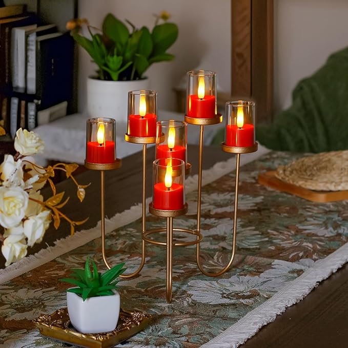 8pcs Battery Operated 1.7" x2.5" Clear Acrylic Remote LED Tea Lights, Flameless 2/4/6/8h Timer Fake Red Bulk Votive Candles with Batteries, Flickering Warm Light Pure Plastic Tealights