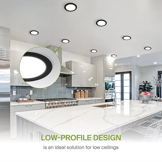 ASD 12 Pack LED Recessed Lighting 6 Inch 15W, 5 CCT 2700K-5000K CRI90+, IC Rated Ultra Thin Dimmable Ceiling Lights with J Box, Canless Wafer Downlight, Round Slim Panel Light, UL Energy Star, Black