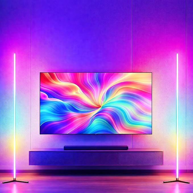 2 Pack Corner Floor Lamp - 57'' Tall RGB Lamp with Music Sync, 16 Million Colors, 88 LED Dual RGB White, Voice & App Control Mood Light with Timer & Remote for Gaming, Bedroom & Living Room