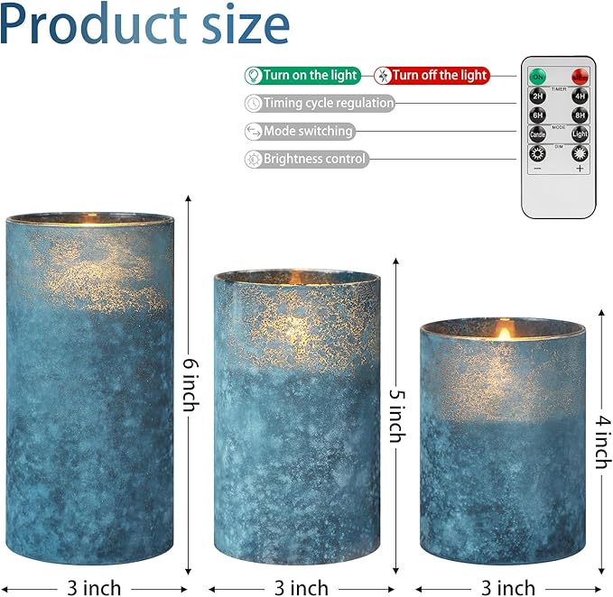 Mingfuxin Blue Flameless Candles with Remote - Battery Operated Candle with Timer, LED Indoor Pillar Candles for Home, Christmas, Wedding, Birthday Decorations