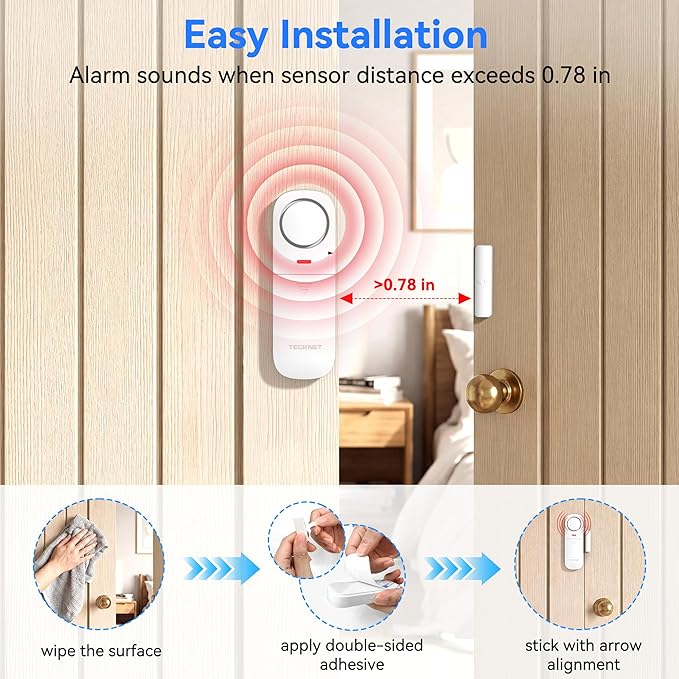 TECKNET Door Alarms When Opened, 2.4G WiFi Smart Door Sensor Alarm & Chime, App Alerts, Door Alarms for Kids Safety, Wireless Window Alarms for Home Security Systems for House, Pool, Sheds, 2 PCS