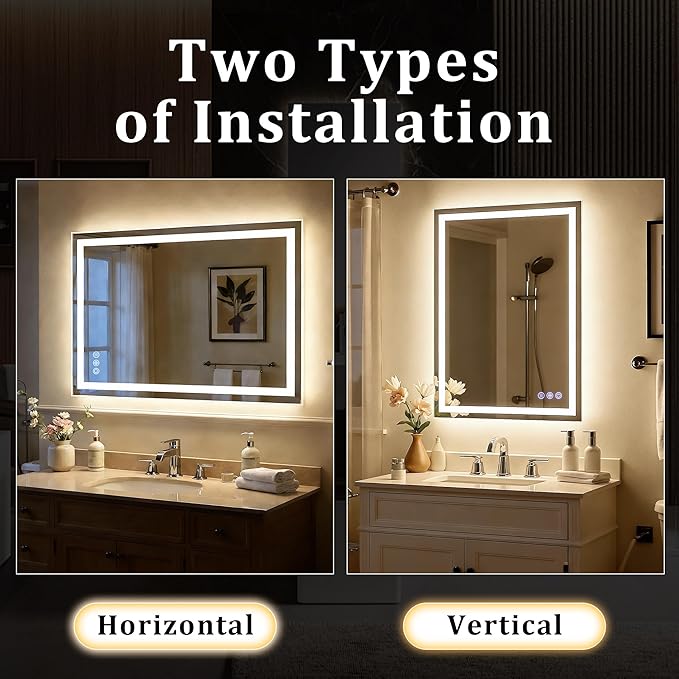 48"x 32" LED Bathroom Mirror with Lights – Backlit & Front Lit Lighted Vanity Mirror for Wall with Dimmable Lights 3 Colors – Adjustable Brightness, Anti-Fog, Shatterproof Tempered Glass