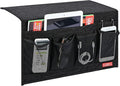 Linen 6 Pockets Bedside Caddy, Bedside Storage Organizer for Magazine, Remotes, Phone (Black)