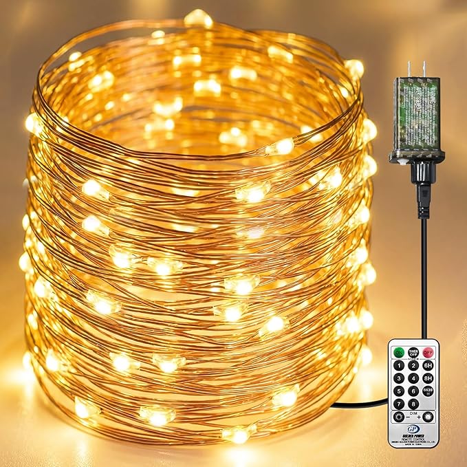 Plug-in Fairy Lights, 164 Ft 500 LED String Light with Remote, 8 Modes, Timer and Dimming Twinkle Lights for Indoor, Bedroom, Party, Decoration, Holiday, Warm White