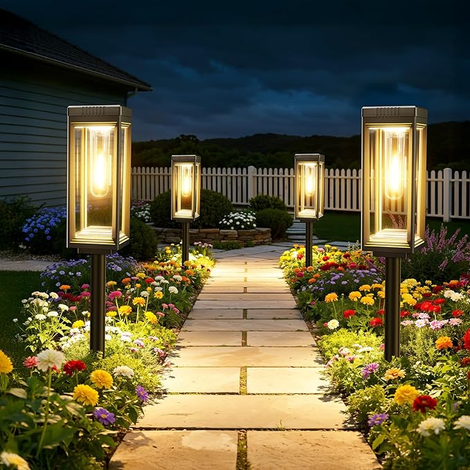WdtPro Bright Solar Pathway Lights Outdoor, 4 Pack Solar Powered Garden Lights Waterproof, Auto On/Off Outdoor Lighting for Lawn Patio Walkway Driveway Path Yard Decor