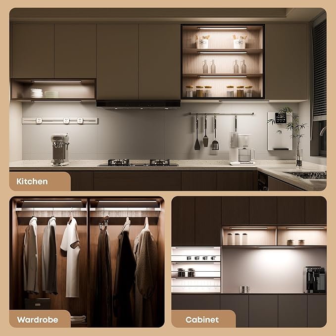 Under Cabinet Lighting Wireless, 2 Pack 11.8 inch 2200mAh 6500K Dimmable Motion Sensor Light Indoor, Rechargeable LED Under Counter Lights for Kitchen, Shelf, Stairs, Closet