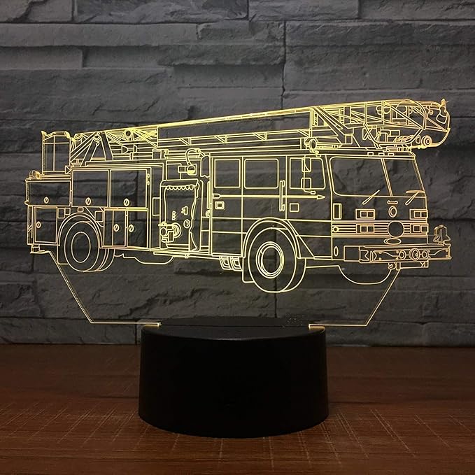 Creative 3D Fire Truck Night Light 16 Colors Changing USB Power Remote Control Touch Switch Decor Lamp Optical Illusion Lamp LED Table Desk Lamps