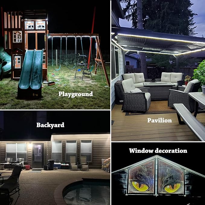 33ft Outdoor LED Strip Lights Waterproof, 600 LEDs 12V Low Voltage Rope Lights, Dimmable White Flat Flexible Lighting for Patio Garden Backyard Christmas Decor (Not Extendable)
