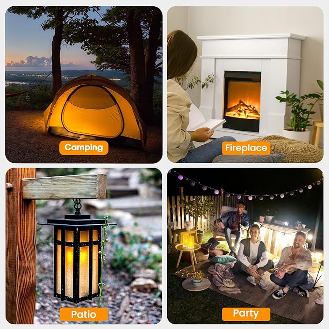 Hompavo 【Upgraded】 LED Flame Lights, 4-Mode Rechargeable Battery Operated Flameless Candles, Waterproof Pillar Flickering Lanterns for Living Room Bathroom Patio Wedding Party Christmas Home Decor