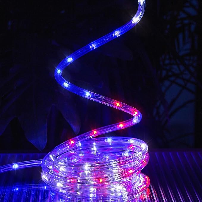 50ft Red/Blue/White Rope Lights,Connectable for Indoor & Outdoor,110V Flexible Tube Lights,Waterproof LED Rope Lighting for Outside,Deck,Patio,Pool, Camping,Bedroom Decor,Landscape Lighitng