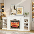 LGHM 80" Fireplace TV Stand for TVs Up to 90 Inch, Electric Fireplace with Mantel, Modern Entertainment Center with Storage, Fireplace Heater Insert with 3D Flame Effect for Living Room