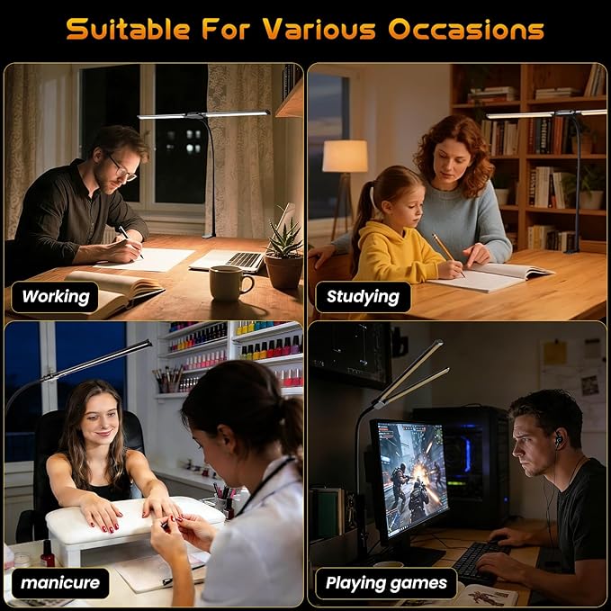 LED Desk Lamp for Office Dorm Home - Eye Caring Desk Light Extra-Wide Lighting Coverage Gooseneck Dimmable Table lamp, No Assembly Required