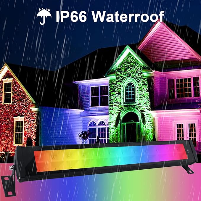 2 Pack 50W RGB Wall Washer Light, Indmird Stage Wash Light Bar, RGB Light Bar, Warm 3000K & 16 Million Colors&Timing& Music Sync, for Commercial Lighting, Birthday Party, Garden Lighting, Wall Display