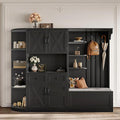 Multifunctional Hall Tree with 4 Hooks, Wood Hall Tree with Open Shelving and Flip Hidden Shelf, Left-Right Combination Coat Rack (can be Used Separately), Entryway Bench (Black/45c)