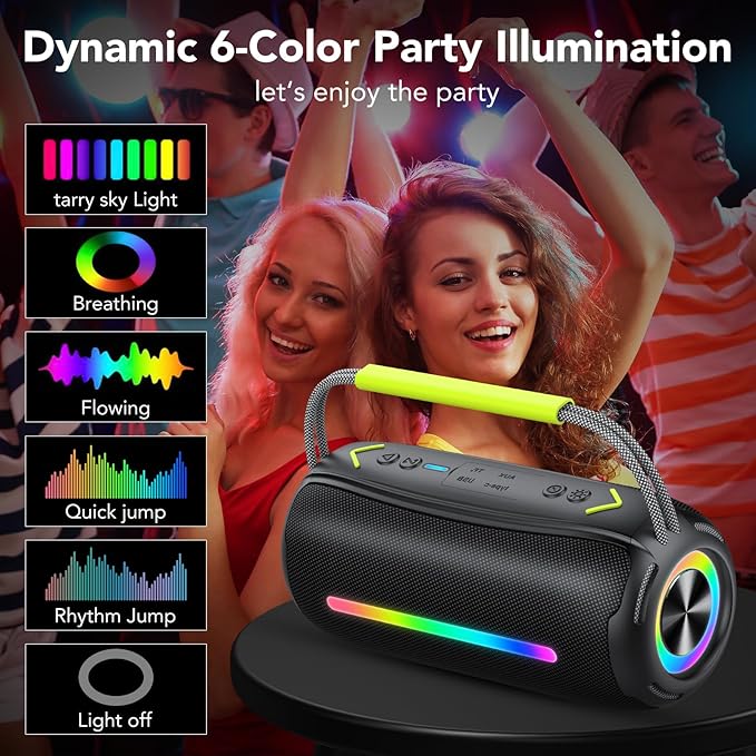 aowoka Bluetooth Speaker Portable Wireless Bluetooth Speakers with HD Stereo Sound, BT 5.4 TWS Pairing, IPX7 Waterproof, 30H Battery Life with Led Light for Outdoor/Party/Sport/Travel/Gifts