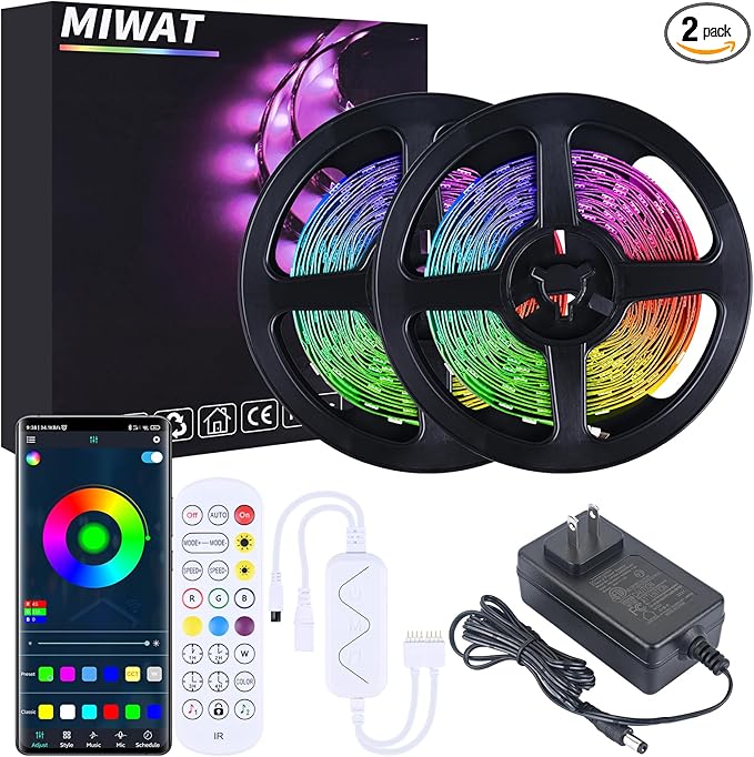 MIHEAL Led Strip Lights 32.8ft 5050 RGB LEDs Color Changing Lights Strip for Bedroom, Desk, Home Decoration, with Remote and 12V Power Supply