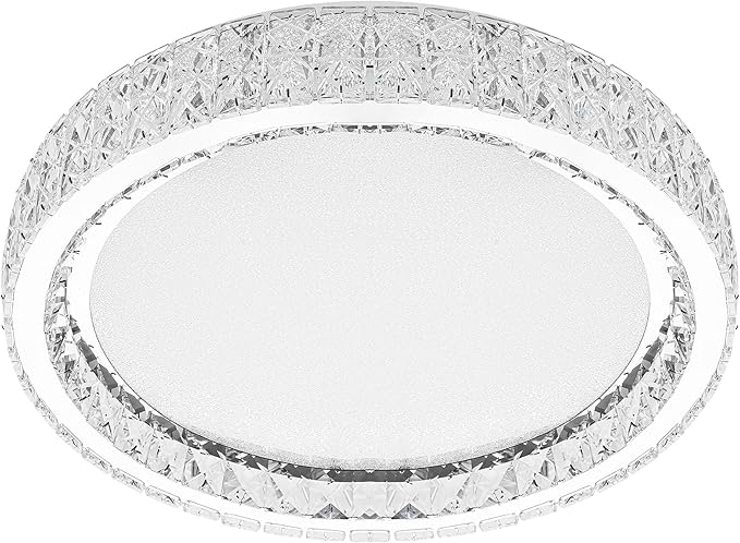 Krychiler 13.8" Bright Crystal Flush Mount Ceiling Lights, Dimmable LED Modern Close to Ceiling Lighting Fixture, Chrome Hallway Round Chandelier for Bedroom Kitchen Bathroom Closet Foyer Dining Room
