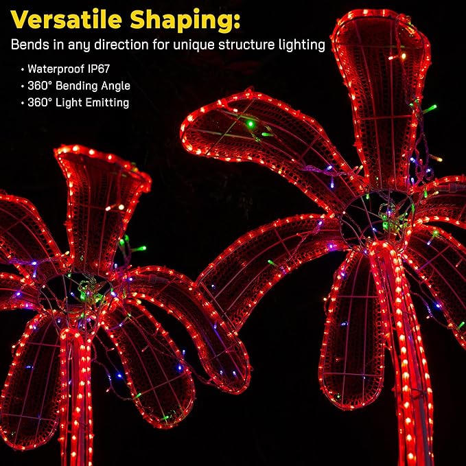 WYZworks 216LEDs, 20ft LED Outside Rope Lights, Waterproof Permanent Outdoor ETL Certified Connectable Clear Tube, Christmas Palm Tree Holiday Decorative Landscape Patio Accent Lighting - Red