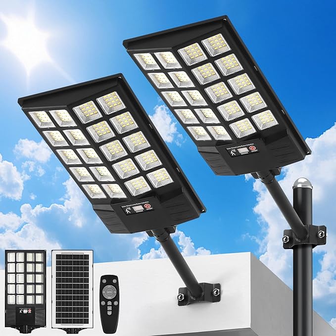 Solar Street Light with Remote, Waterproof Motion Sensor Flood Light, Dusk to Dawn Outdoor Security Lighting for Yard, Garden, Pathway (1 Pack)