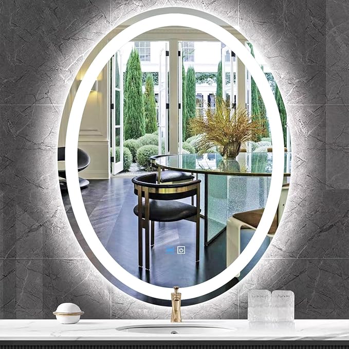 30 x 40 Inch Oval Lighted Vanity Mirror with Lights 3 Color Dimmable Memory Front Back Light 40 LED Oval Mirror for Bathroom Salon Wall Mount AntiFog 40in Ellipse Ovals Smart Light up Mirrors