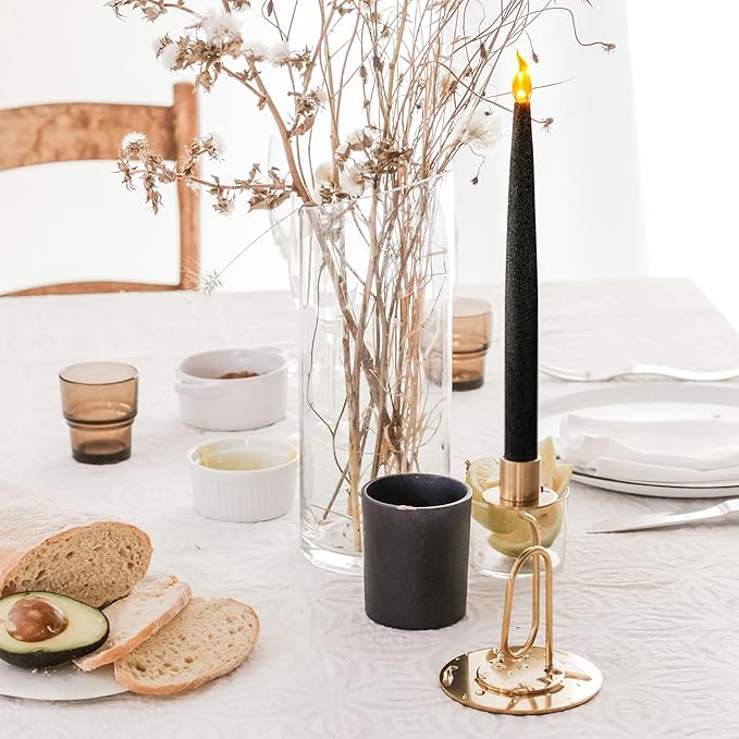 FURORA LIGHTING Black Glittery LED Taper Candles Pack of 2, Flameless Flickering Taper Candles with Timer for Home Décor Holiday Décor, Battery Operated