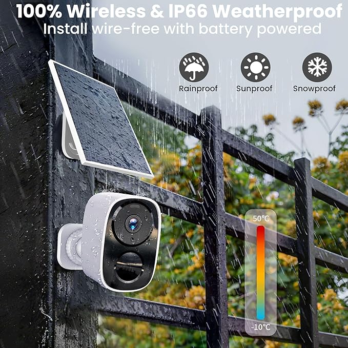2026 Upgraded 2K Security Cameras Wireless Outdoor with Solar Panels, Free Cloud Storage, AI Motion Detection Spotlight Siren Alarm Outdoor Camera Wireless, 2-Way Talk, IP66 Waterproof