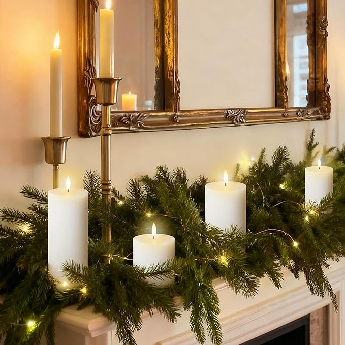 Battery Operated Candles with Remote, LED Flameless Real Wax Pillar Candles Set of 4, Timer Function, Safe Home Décor for Living Room, Bedroom, and Dining Table, White
