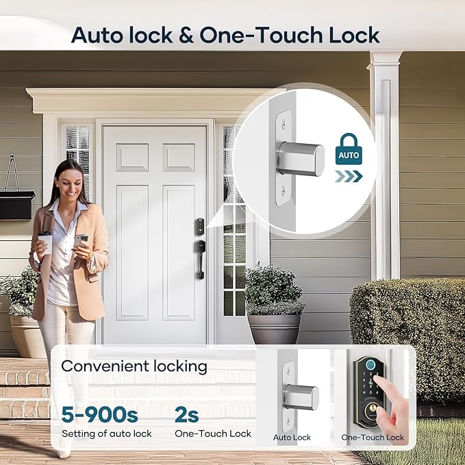 Smart Door Lock with Handle Set: SMONET Front Door Lock Set Keyless Entry, Fingerprint Keypad Bluetooth Alexa Deadbolt Lockset Suitables for Rental Management and Smart Home Residents
