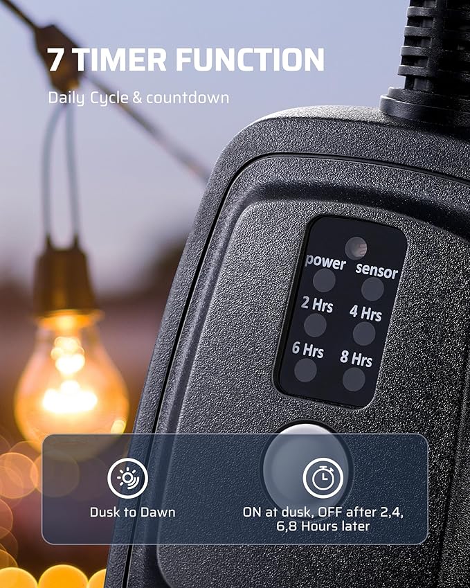 DEWENWILS Outdoor Timer Outlet Waterproof, Outdoor Timer for Lights, 100 ft Remote Control with 2 Grounded Electrical Outlets for Outdoor String Lights, 15A 1/2HP UL Listed