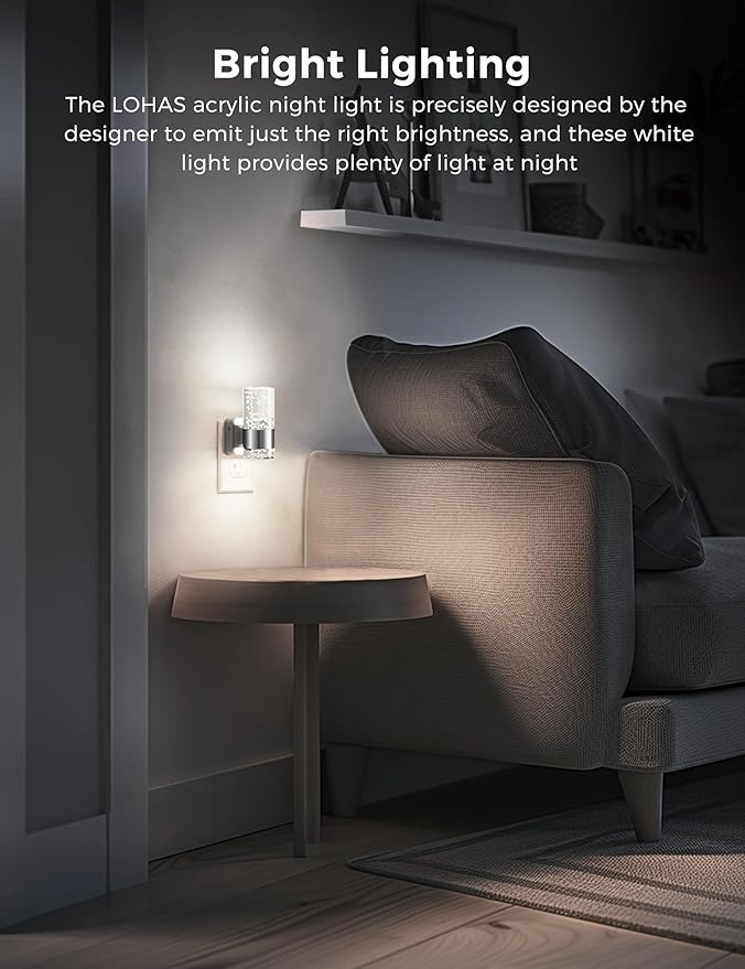 L LOHAS LED Night Light, Plug in Night Light with Auto Light Sensor[2-Pack], Brightness Adjustable with Daylight White 5000K, Wall Sconce-Style Design Nightlight for Bathroom, Hallway, Enterway