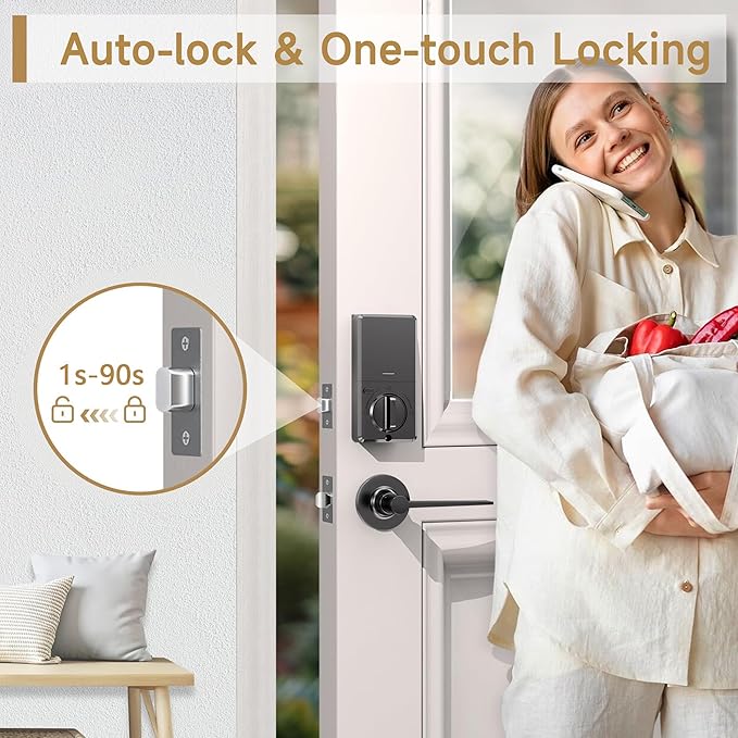 Keyless Entry Smart Lock Set: Front Door Fingerprint Deadbolt with Auto-Lock/Keypad & Anti-Peep Password for Multi-User Family Home Security