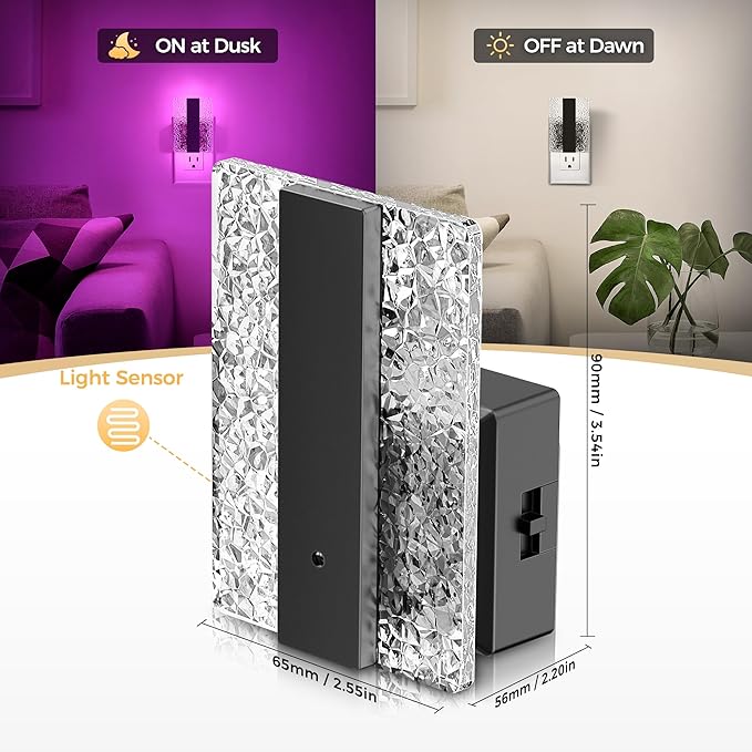 DORESshop LED Night Lights Plug into Wall, Decorative Night Light with Dusk-to-Dawn Sensor, 8 Color-Changing Nightlights with Slide Button, Nightlights for Kids, Bathroom, Hallway, Bedroom