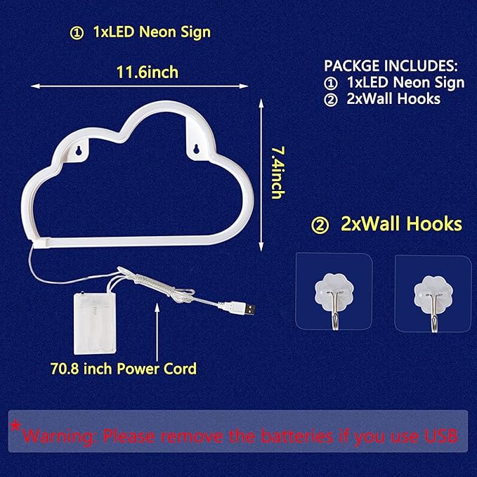 Cloud Neon Sign Purple Cloud Light Sign for Wall Decor,Battery or USB Powered Clouds Shaped LED Sign Decoration Lights for Bedroom Aesthetic Teen Girl Kid Room Christmas Birthday Wedding Party