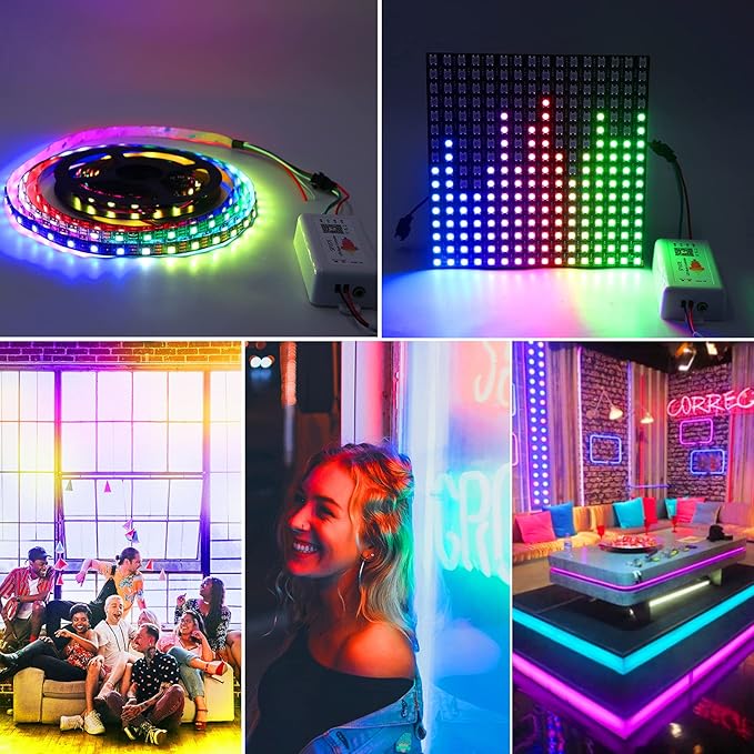 2 Pack SP107E LED Controller –Music Sync for WS2812B/Ws2811/SK6812 IC Strips & LED Pixel Matrix Panel, Smart App Control, 16 Million Colors, Commercial/Home Lighting