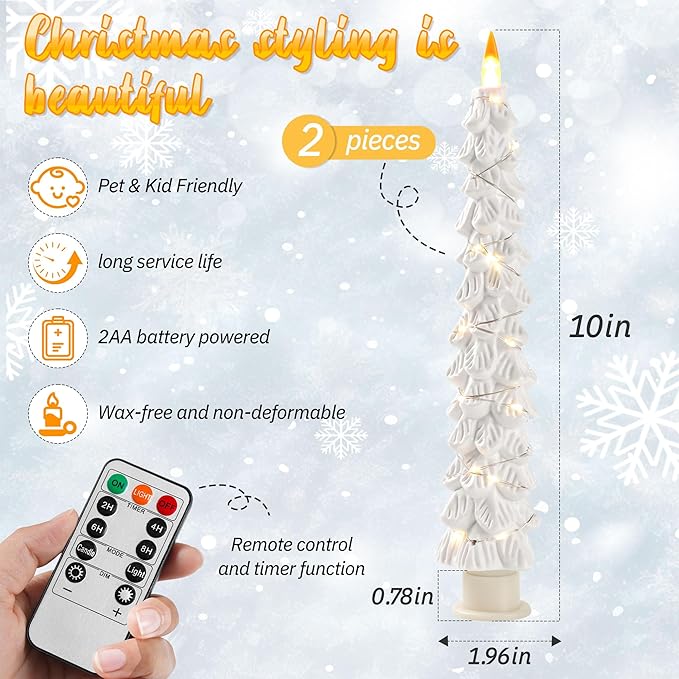 Christmas Tree Candles Surrounded by Fairy Lights, LED flameless Candle Lights with Remote Control Timing Function. White