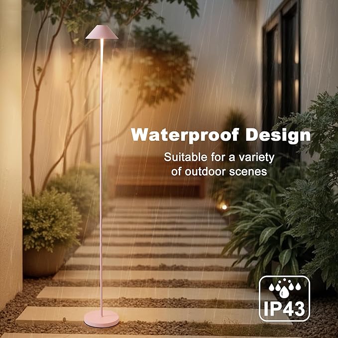 Rechargeable Floor Lamp for Indoor/Outdoor, Cordless Tall Standing Lamp with 3 Color Temps & Dimmable, IP43 Waterproof, Adjustable Height 16-59 Inch, LED Floor Lamp for Living Room, Patio(Pink)
