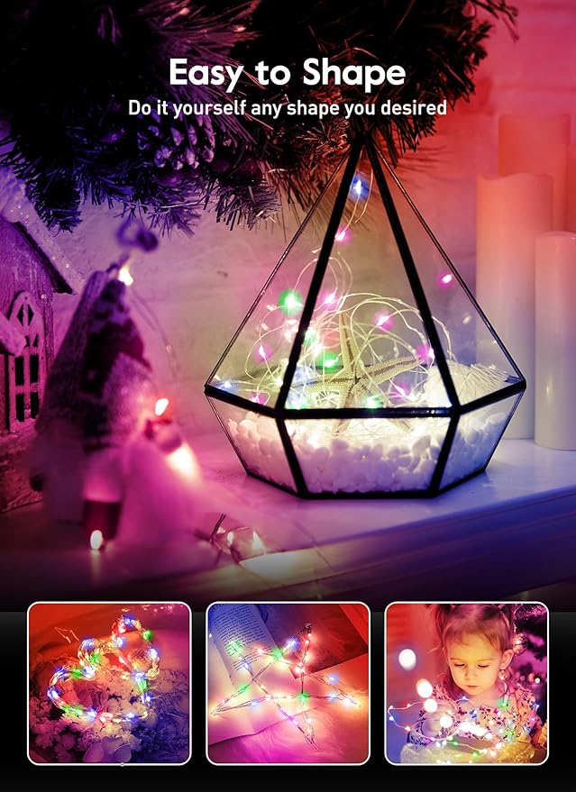 Fairy Lights Plug in, 66FT 200LEDs USB Twinkle Lights with Timer and Remote, Starry String Lights 8 Modes for Wreath Wedding Party Indoor Christmas Decoration, Multicolor