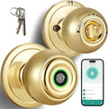 Fingerprint Door Lock, Smart Fingerprint Door Knob with Lock, Biometric Door knob with App Control & Key, Keyless Entry Door Locks for Bedrooms, Front Door, Home, Apartment Office-Polished Brass