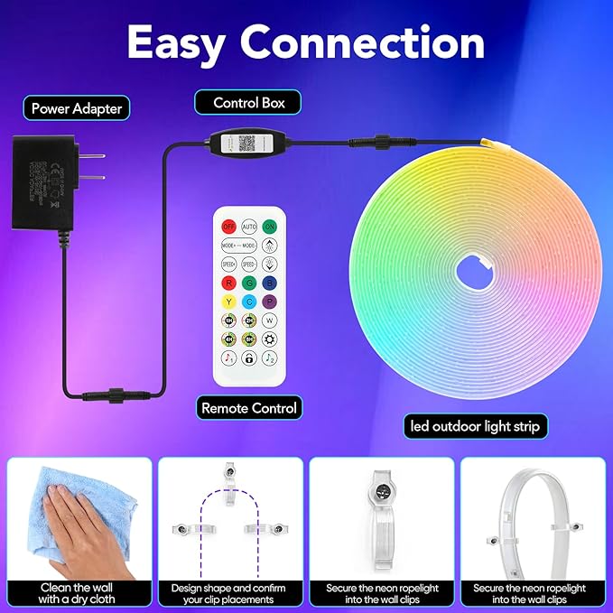 Outdoor LED Strip Lights Waterproof, 100FT (2 Rolls of 50ft) RGB IP67 Led Lights with App and Remote Control, Color Changing Led Rope Lights for Garden, Pool, Patio, Balcony Decor