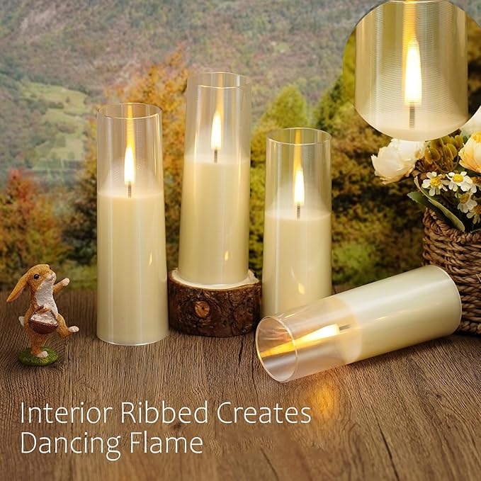 8Pcs Flameless Candles, Battery Operated Candles, LED Flickering Candles with Remote, Realistic Dancing Flame, Acrylic Ribbed Design for Home Holiday Wedding, Party D2.2 (Ivory)