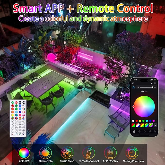 99ft Rope Lights for Outside, 300 LED String Light Outdoor Waterproof Plug in with Remote & APP Control, 16 Million Colors Changing Music Sync Fairy Lighting for Indoor Bedroom Christmas Decor