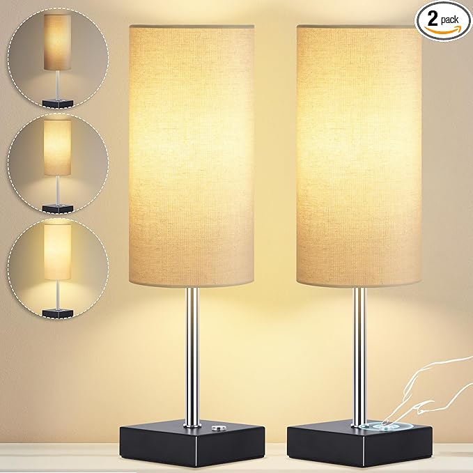 AVV Cordless Table Lamp with Dimmable, Rechargeable 3 Modes Battery Powered Bedside Lamp, Battery Operated Lamps for Night Stand, Touch Lamp for Bedroom, Living Room,15 Inch Linen 2PK