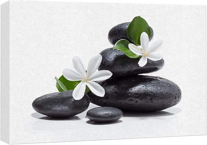 wall26 Canvas Print Wall Art White Daisy Flower Black Ocean Beach Zen Pebbles Nature Wilderness Photography Realism Rustic Landscape Colorful Multicolor for Living Room, Bedroom, Office - 24"x36"