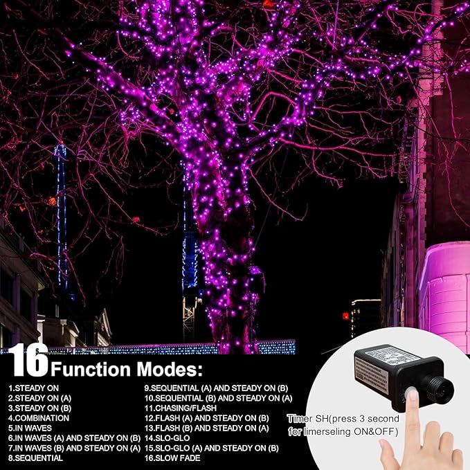LAMPHOME 99ft Pink Valentine Lights String, 300 LED Valentines Day String Light Plug in, 16Lighting Modes Transparent Wire Fairy Starry for Indoor Outdoor Xmas Tree Wedding Party Decoration