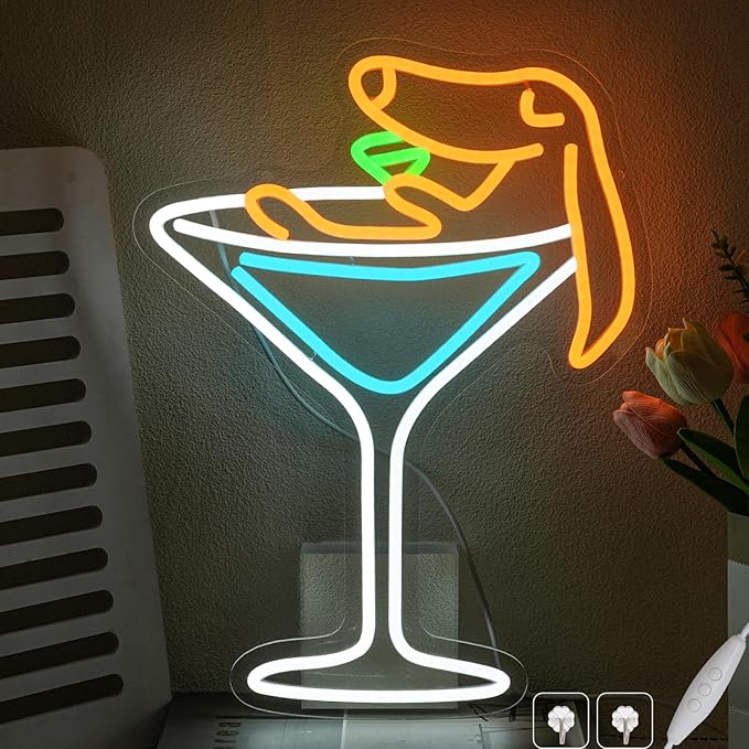Dachshund Neon Sign for Wall Decor, Dog Martini Bar Neon Light, USB Powered Dachshund Martini LED Light up Sign for Bedroom, Bar,Man Cave,Home, Party