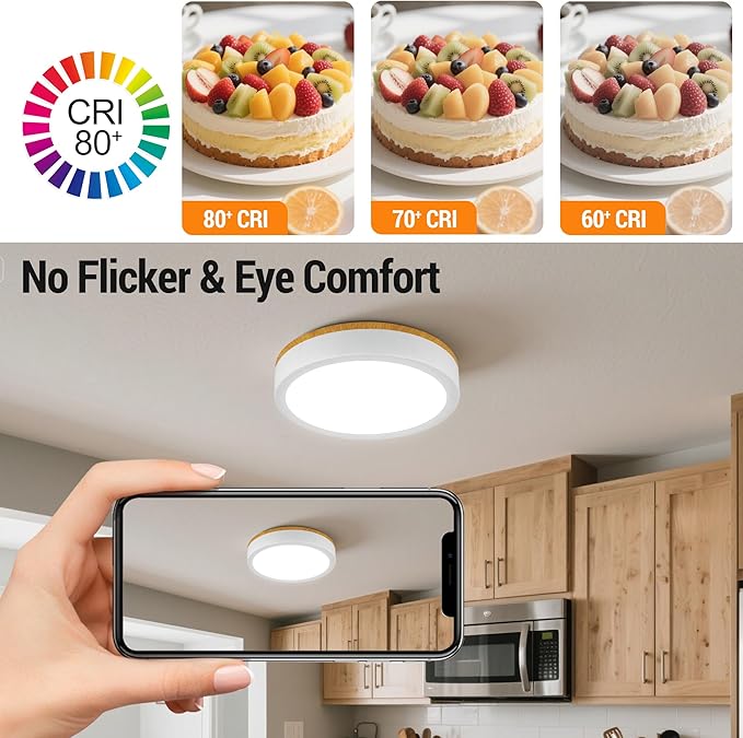 11" Minimalist Modern LED Ceiling Light, Painted Wood Grain Flush Mount with 5CCT 2700K-5000K, Dimmable LED Light Fixtures Ceiling Mount for Kitchen Bathroom Bedroom Hallway, 2 Packs